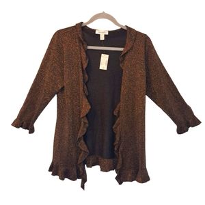 NEW Dressbarn Gold Sparkle Ruffle Open Front Cardigan Size Medium